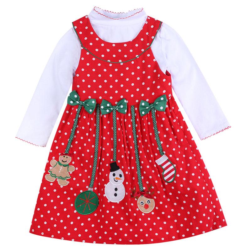Girls Christmas Clothing Sets New Year Clothes Kids Long Sleeve Christmas Man Dot Dress Children's Two-piece Clothing for Autumn Winter 1-7T