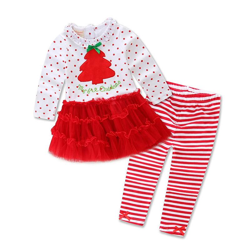White and Red Style F Girls Christmas Clothing Sets New Year Clothes Kids Long Sleeve Christmas