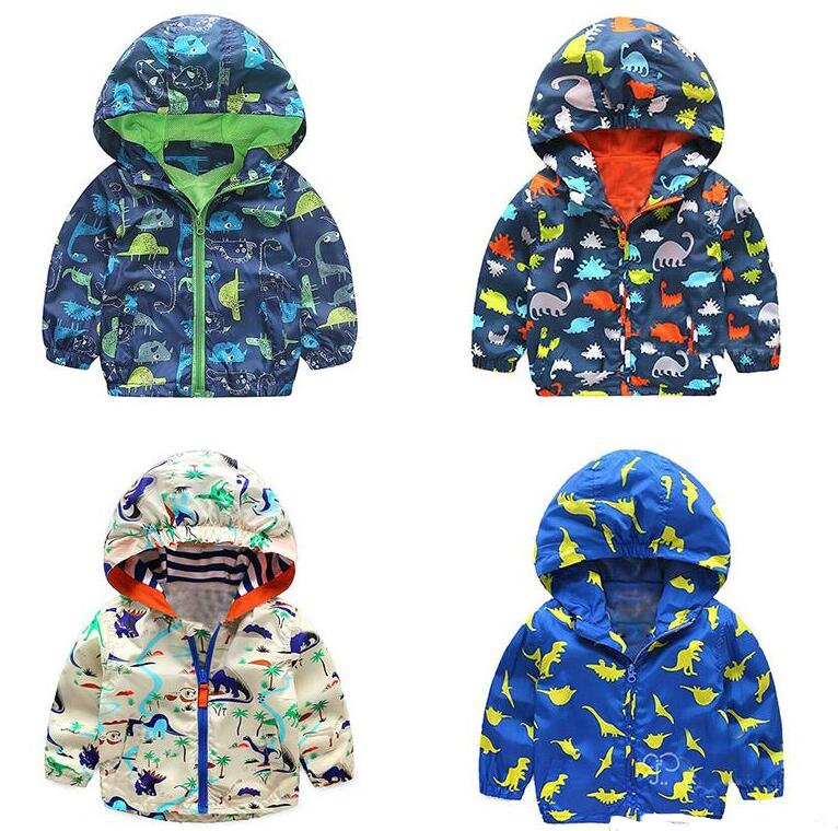 Autumn Kids Dinosaur Windbreaker Cute Animal Printed Jacket Boys Outerwear Coats Boys Kids Hooded Children Outfits 2-5T
