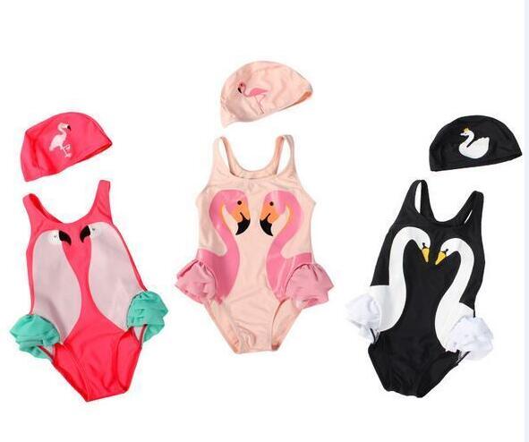 2018 New Swan Flamingo Parrot Baby Girl Baby Bikini Swimsuit Swimming Cap Two-Pieces